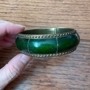 5 for $12 Bronze with green wooden bamboo style inlay Bracelet